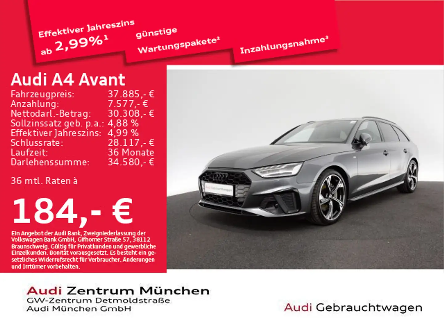 Audi A4 40 TDI S tronic S line Navi+/AHK/ACC Grau - 1