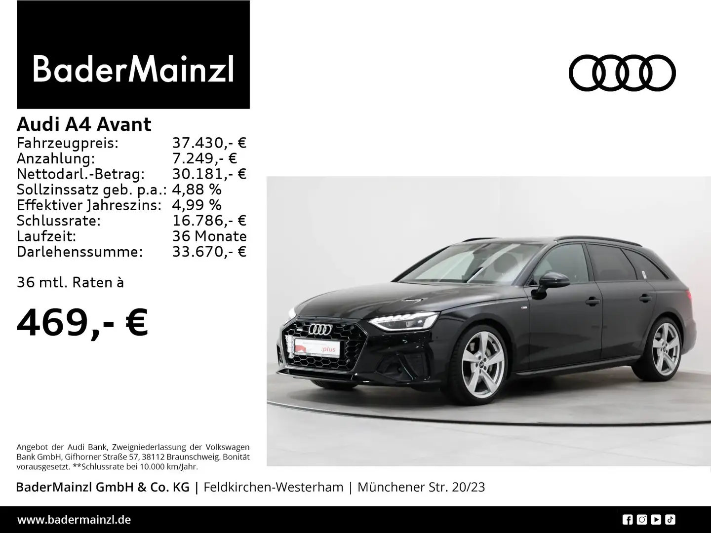 Audi A4 50 TDI quattro S line Navi Pano ACC LED Schwarz - 1