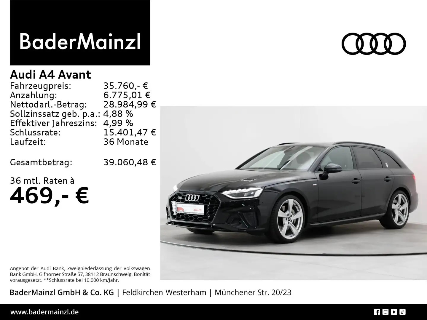 Audi A4 50 TDI quattro S line Navi Pano ACC LED Noir - 1