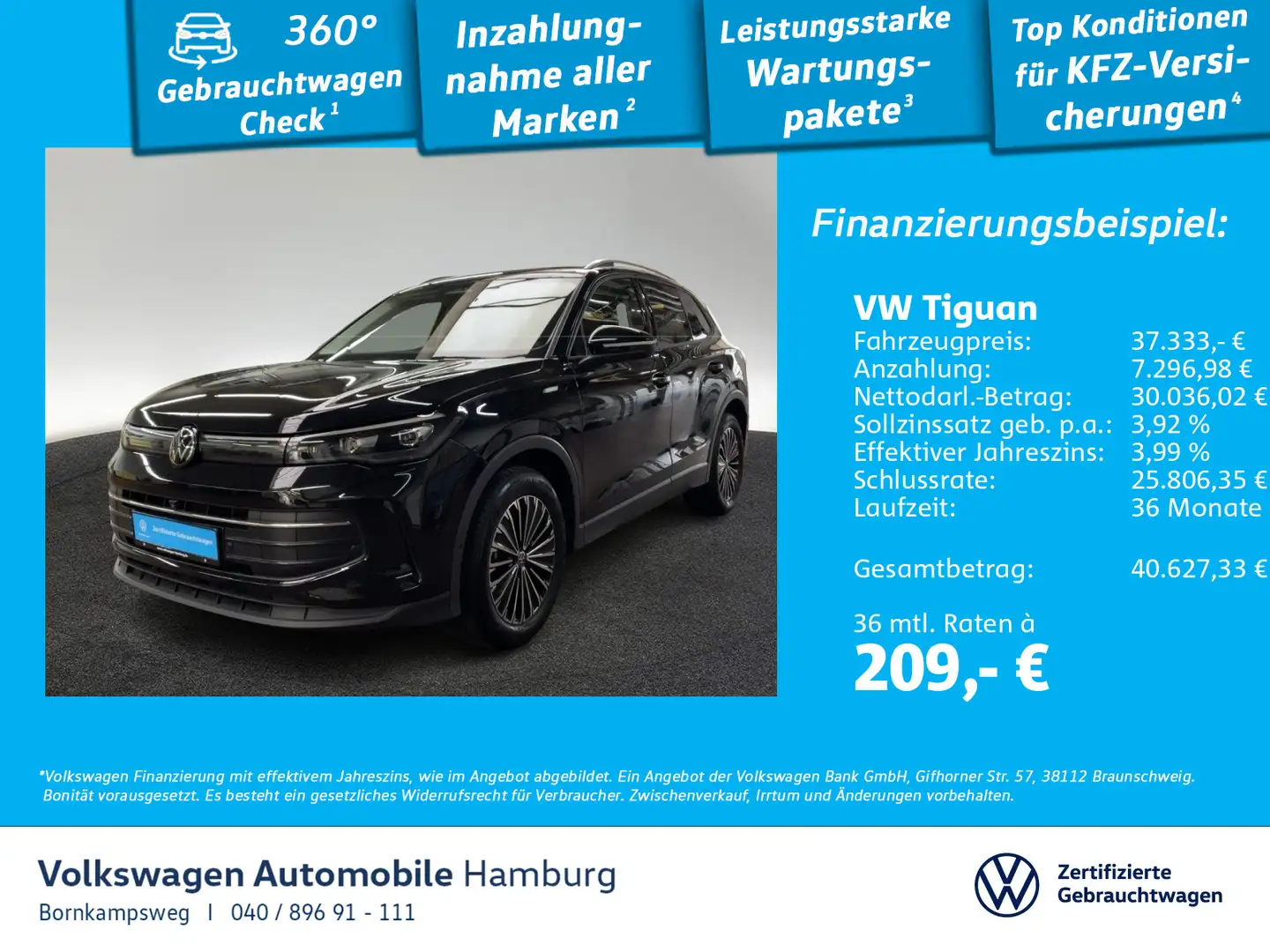 Volkswagen Tiguan 2.0 TDI Goal DSG LM18 AHK Navi Area View Schwarz - 1
