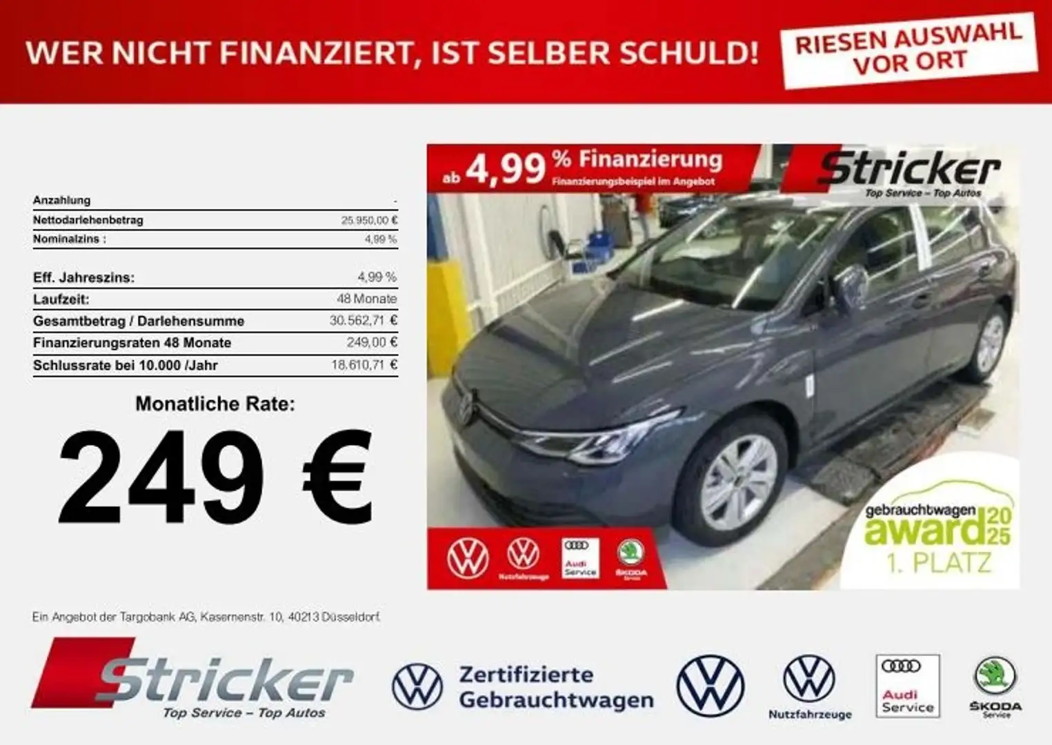 Volkswagen Golf 1.5 eTSI DSG Rechtslenker 249,-ohne Anzahlung Nav Grigio - 1
