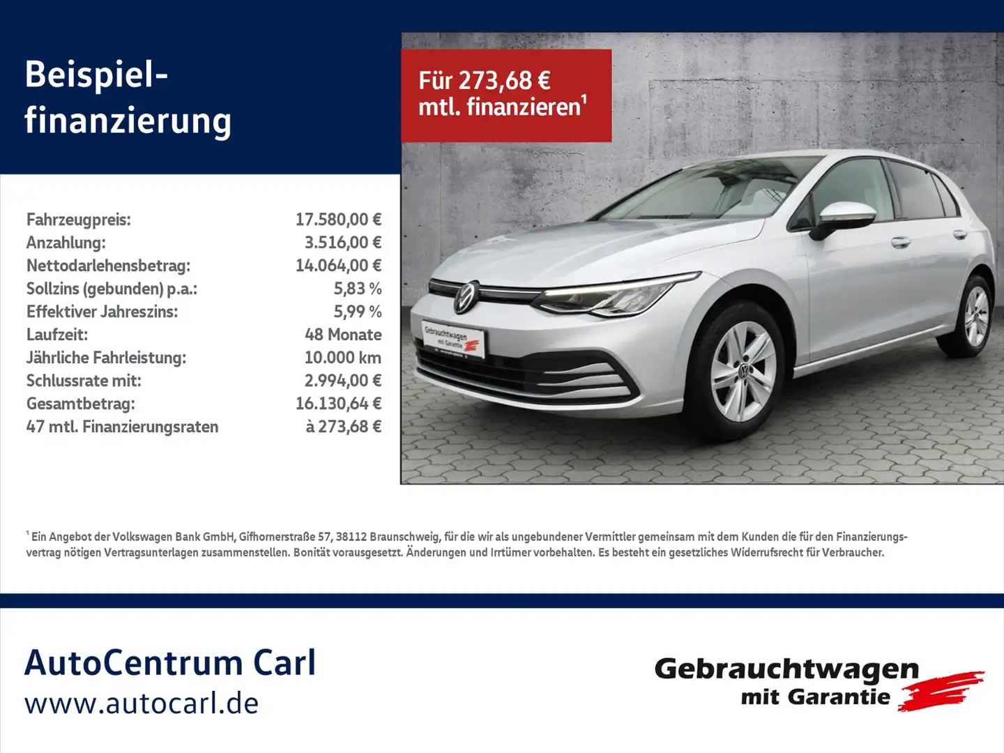 Volkswagen Golf VIII Life 1.5 TSI NAV/SHZ/DAB+/ACC/LED KLIMA LED Silber - 1