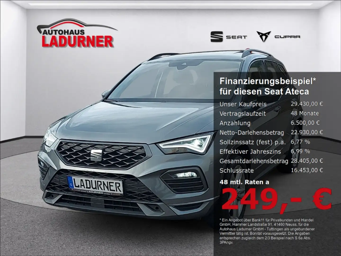 SEAT Ateca 2.0 TDI FR *PANODACH+NAVI+ELEK.HECKKLA+LED* Grau - 1
