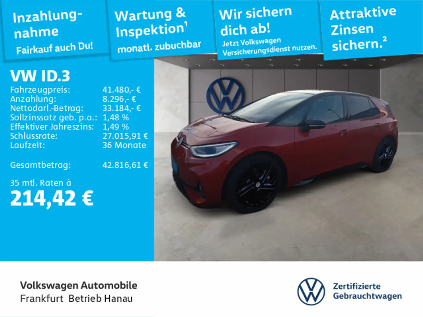 Volkswagen ID.3 GTX Navi IQ.Light DAB+ FrontAssist Rot - 1
