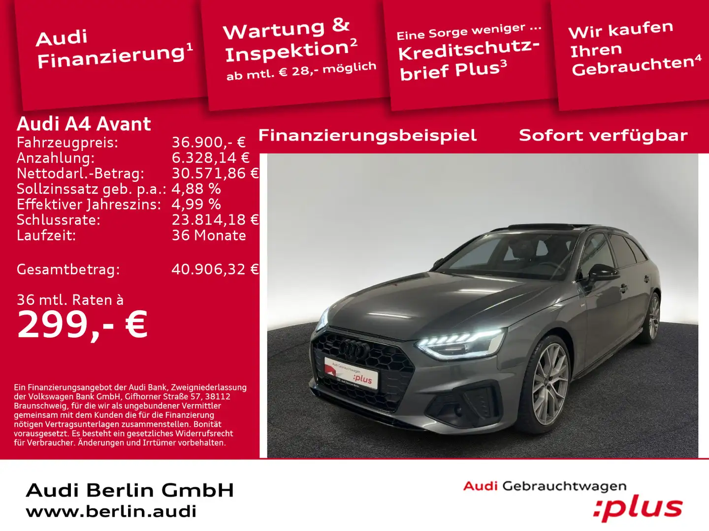 Audi A4 S line 40 TFSI qu.S tr. LED 360°K PANO Grau - 1