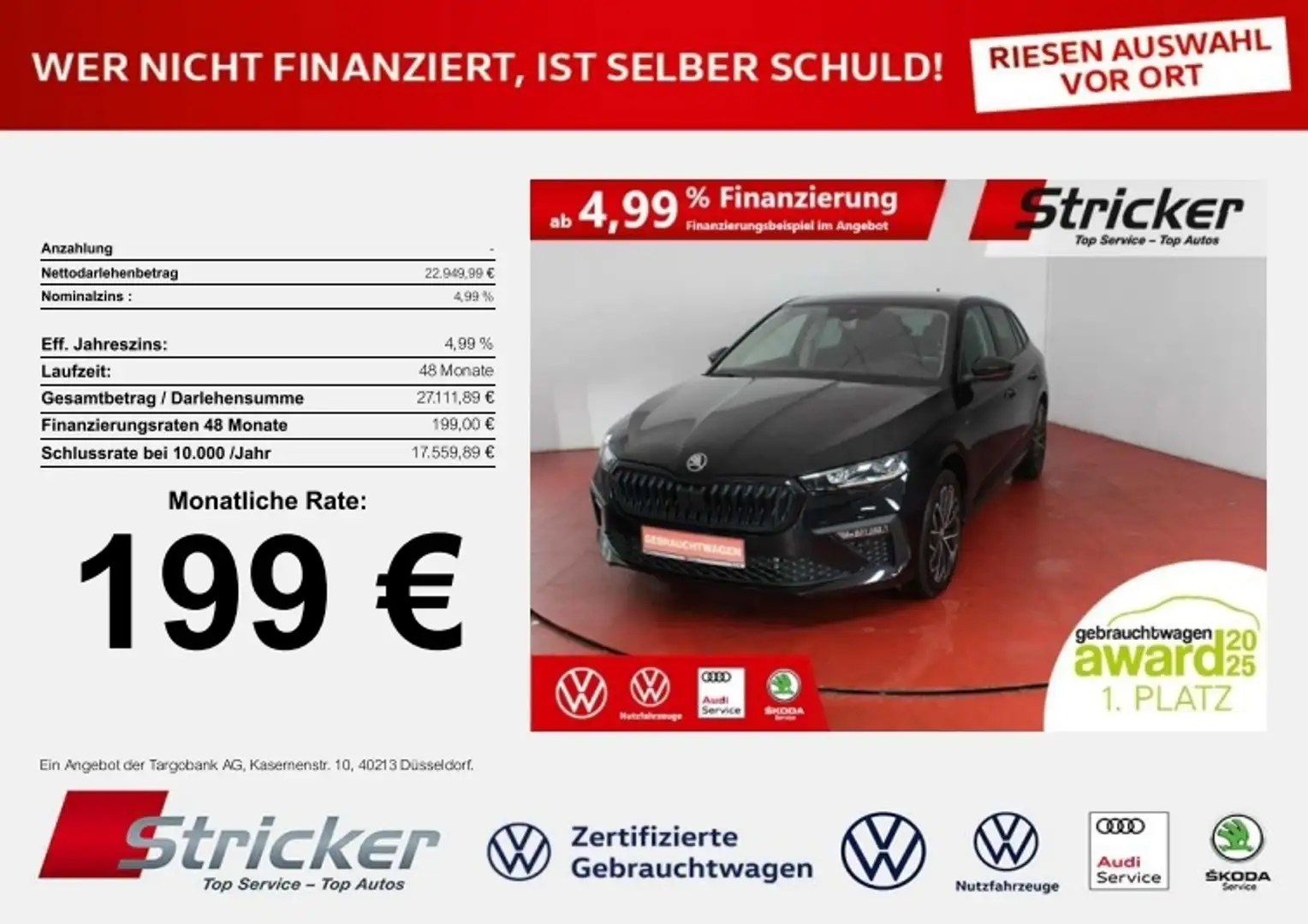 Skoda Scala Tour 1.5 TSI 199,-ohne Anzahlung Navi Matrix Kame Schwarz - 1