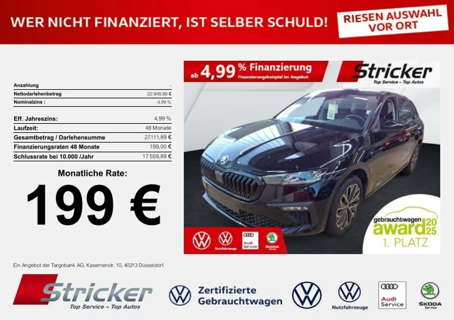 Skoda Scala Tour 1.5 TSI 199,-ohne Anzahlung Navi Matrix Kame Schwarz - 1