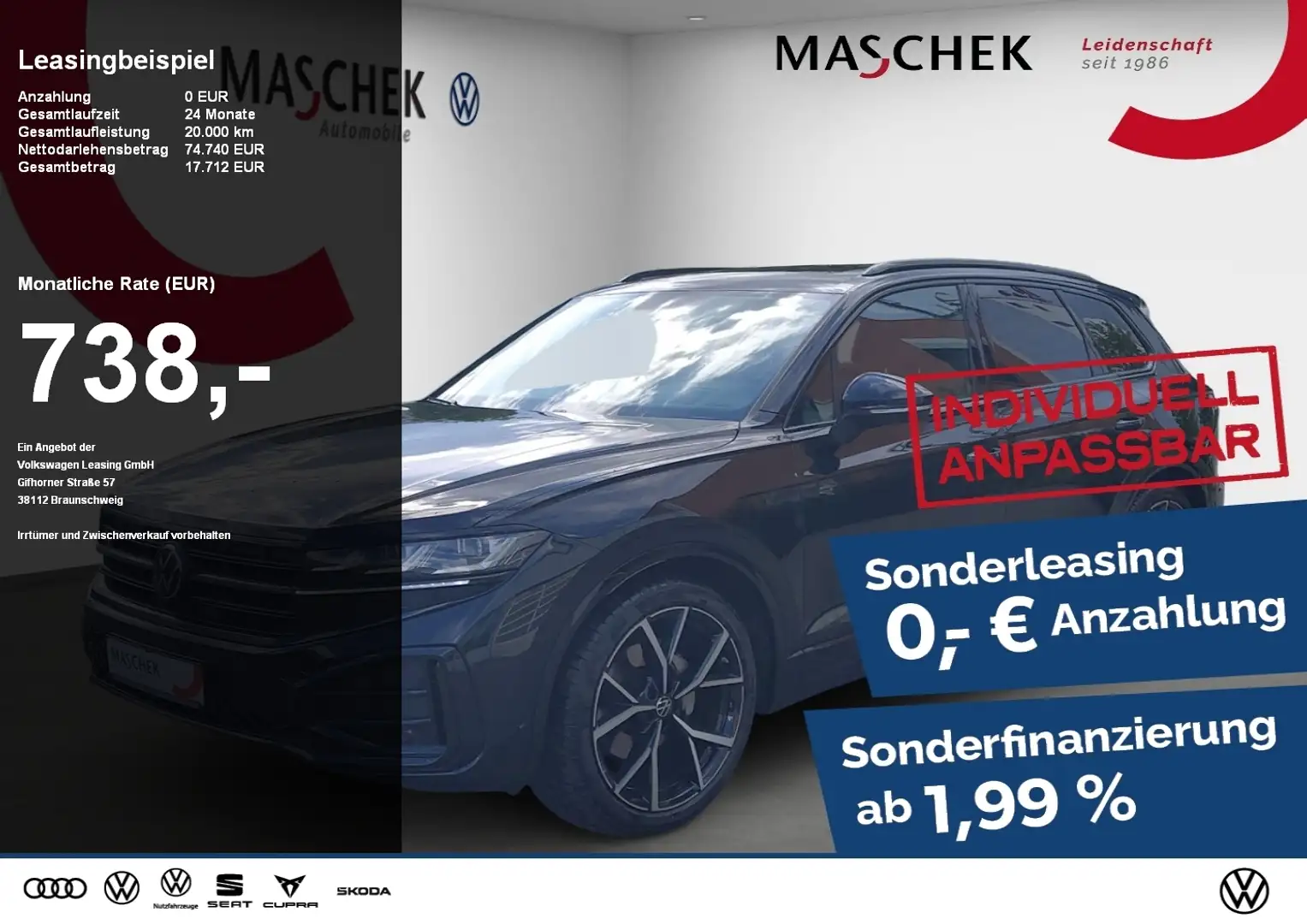 Volkswagen Touareg R line Sonderleasing! Standh Pano AHK Navi Negru - 1
