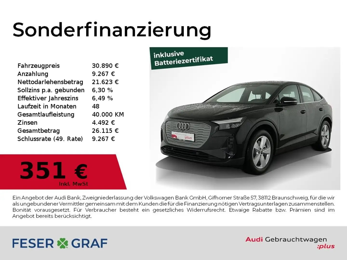Audi Q4 e-tron Sportback 40 e-tron Leder,LED,Sitzhzg Schwarz - 1