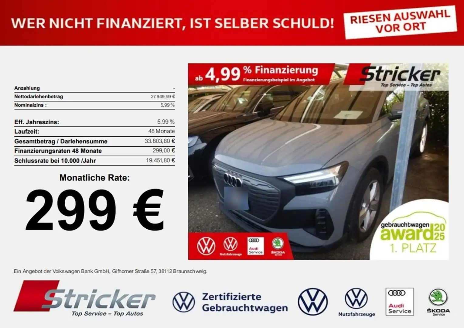 Audi Q4 e-tron 40 Sportback 299,-ohne Anzahlung Navi Kamera Grau - 1