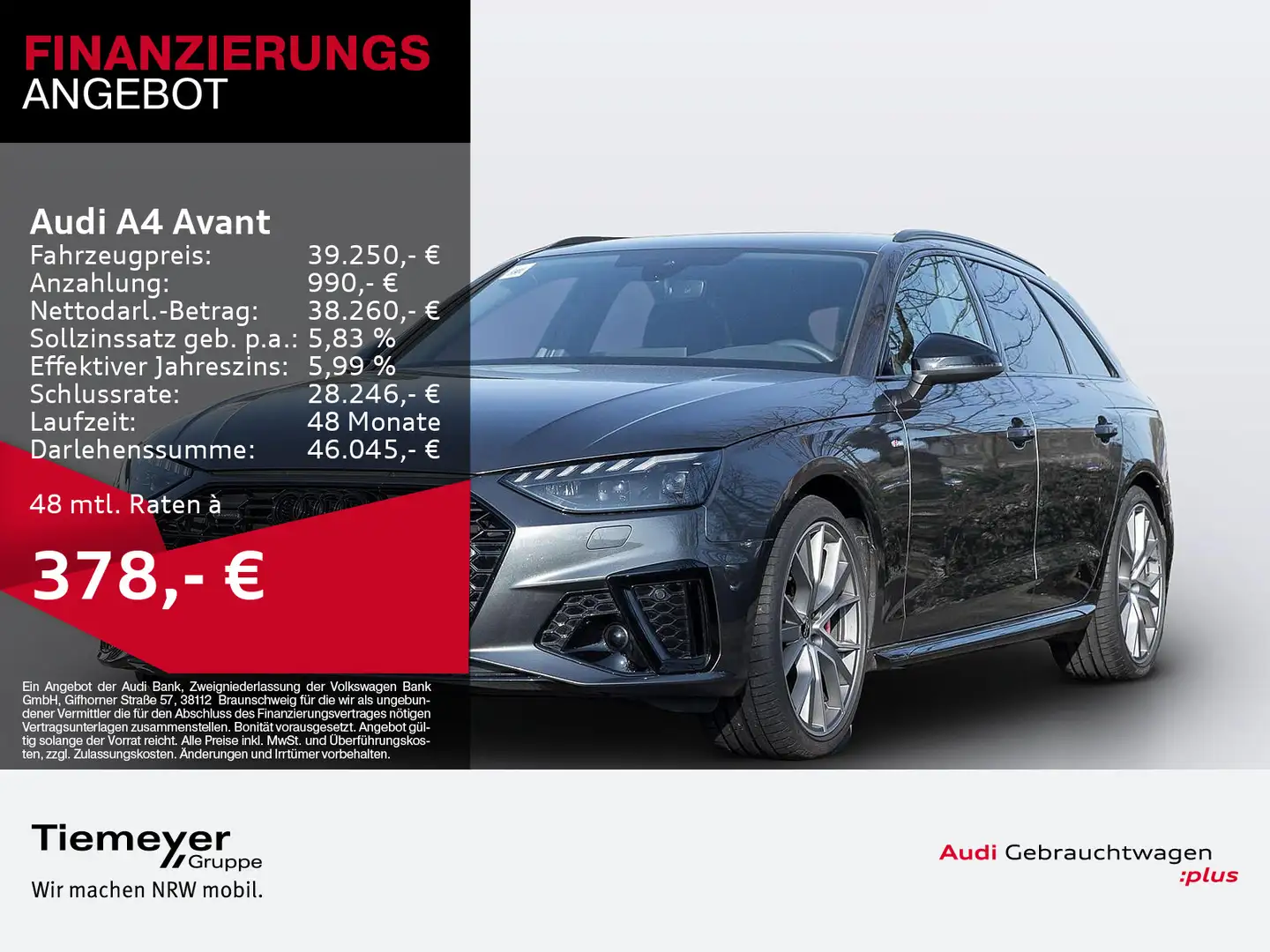 Audi A4 40 TFSI Q 2x S LINE LM19 KAMERA NAVI+ V Grau - 1