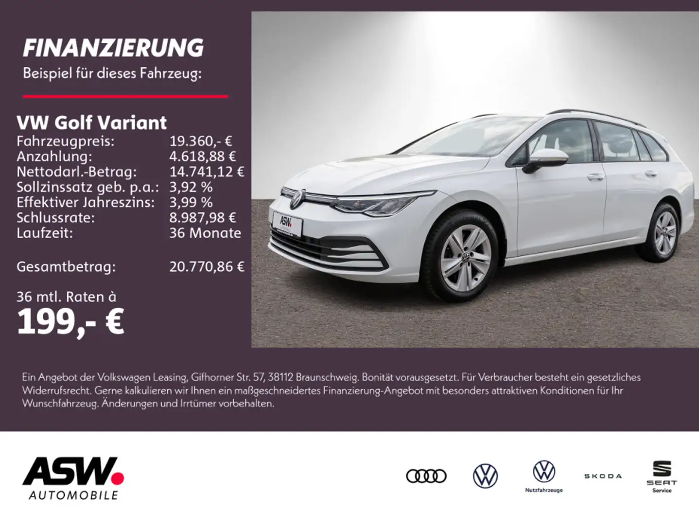 Volkswagen Golf Variant Life 2.0TDI LED NAVI ACC PDC SHZ Blanc - 1