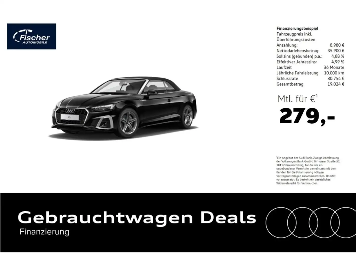 Audi A5 Cabriolet 45 TFSI quattro S line Schwarz - 1