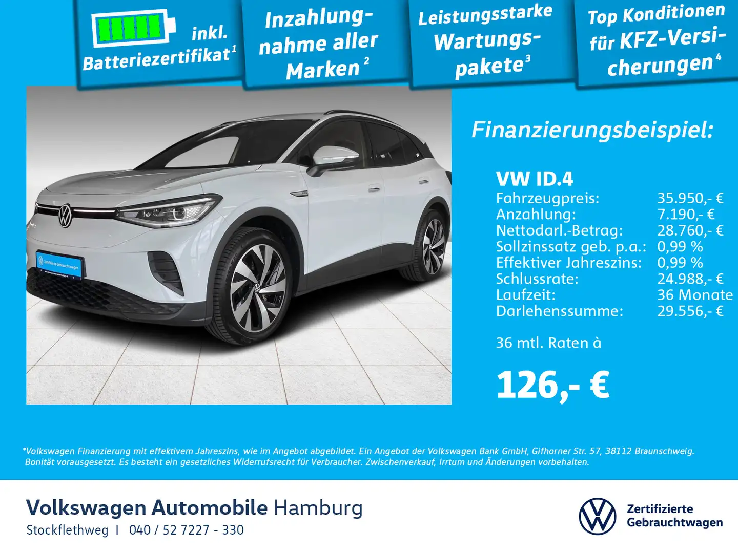 Volkswagen ID.4 Pro Performance Navi Wärmep. AHK 360°Kamera Weiß - 1