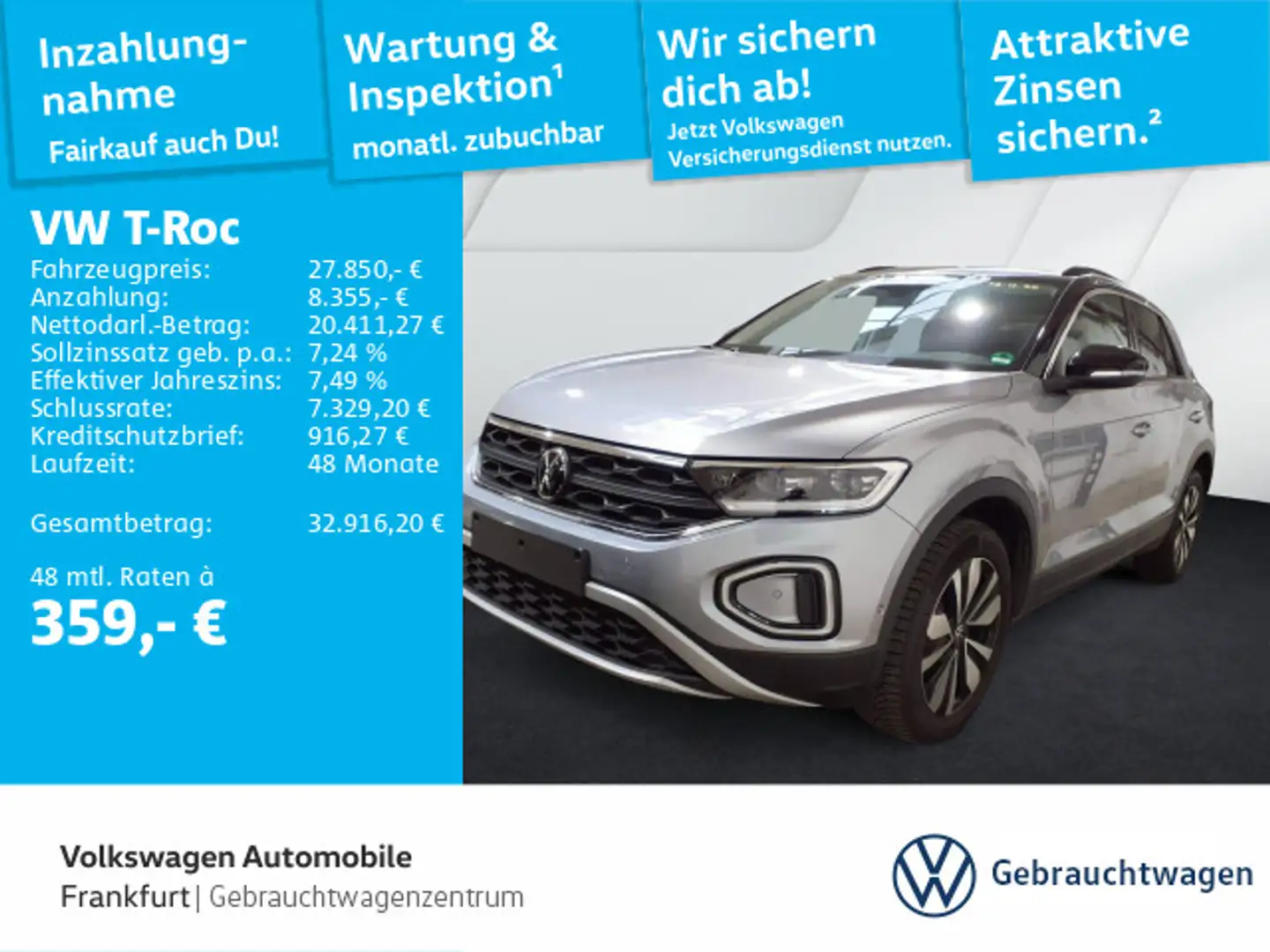 Volkswagen T-Roc 2.0 TDI DSG Goal Navi LEDPlus DAB+ FrontAs Silber - 1