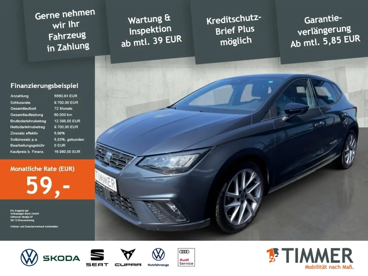 SEAT Ibiza 1.0 TSI FR-LINE *LED *ACC *VIRTUAL *LM17" *APP-CO Grau - 1