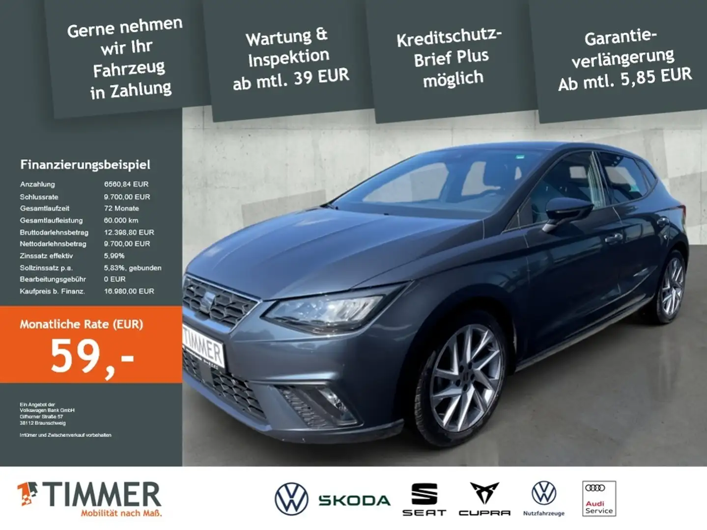 SEAT Ibiza 1.0 TSI FR-LINE *LED *ACC *VIRTUAL *LM17" *APP-CO Grau - 2