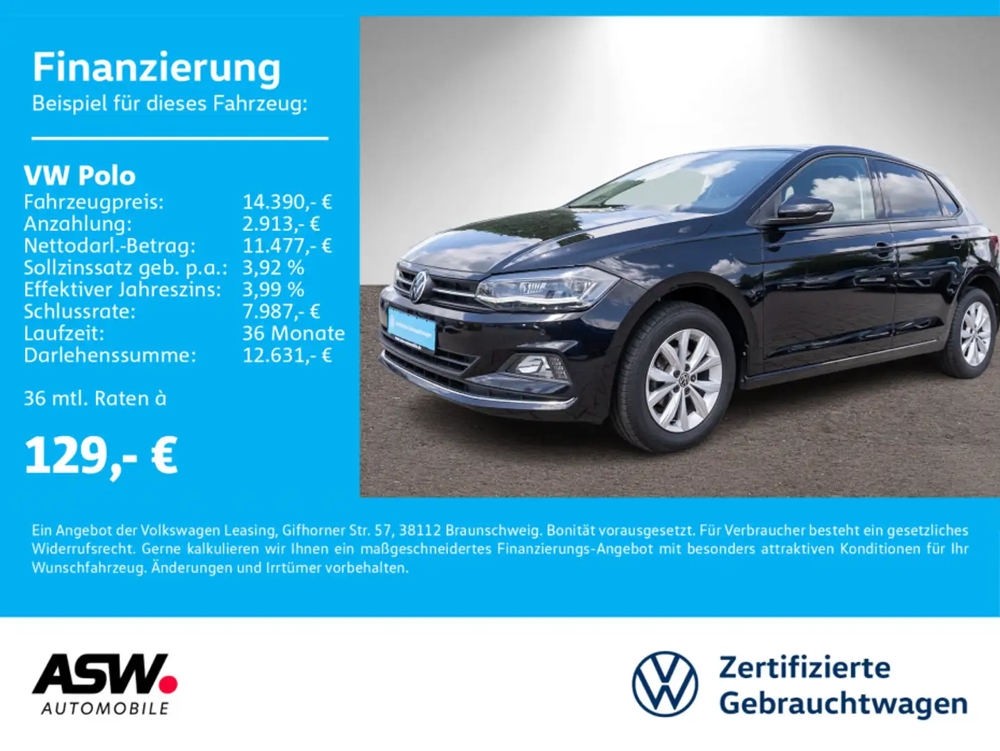 Volkswagen Polo Highline 1.0TSI 5-Gang LED Navi ACC PDC SHZ Zwart - 1