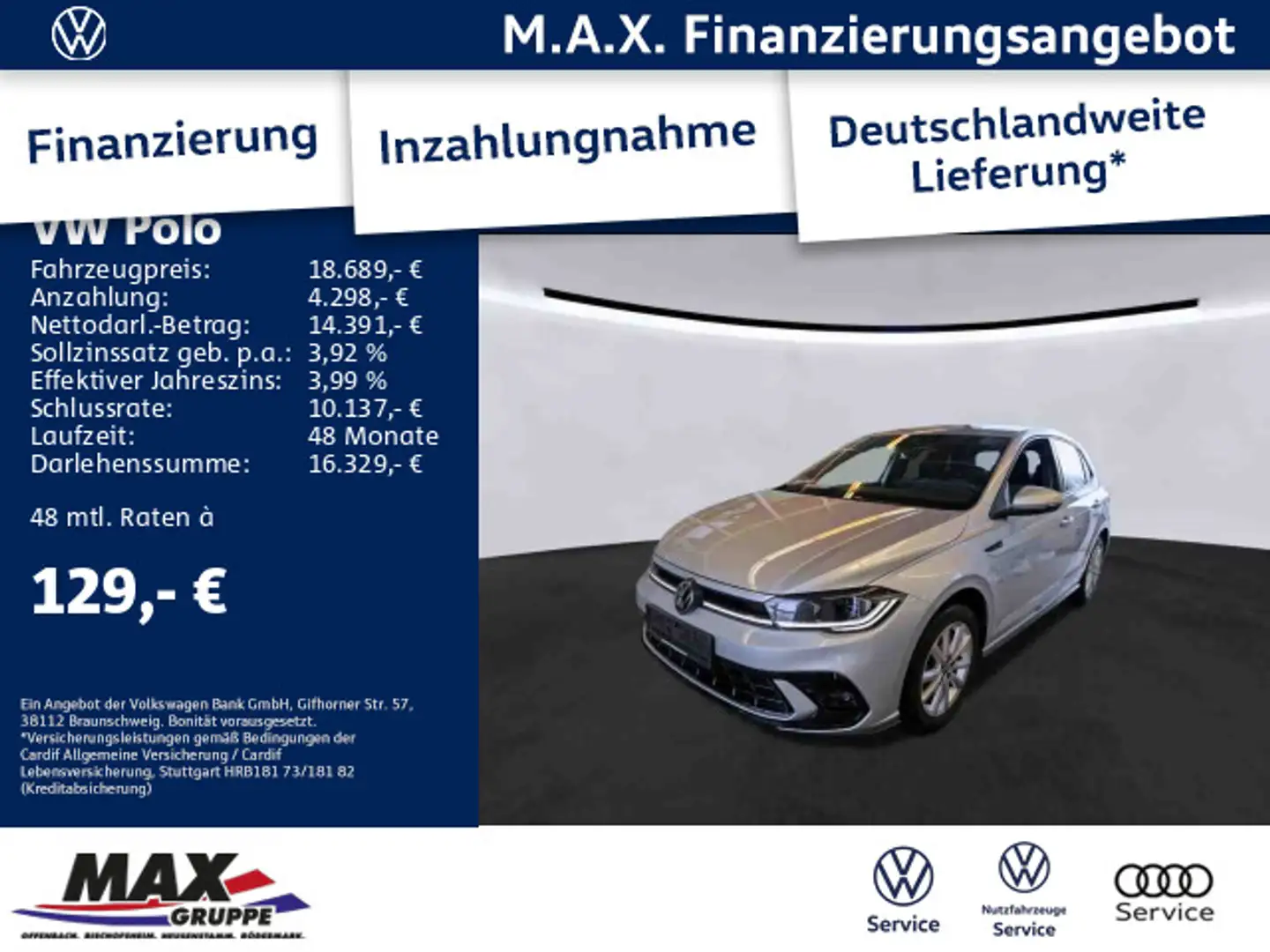 Volkswagen Polo 1.0 TSI R-LINE MATRIX LED+VCP+EPH+LANE ASSI Silber - 1