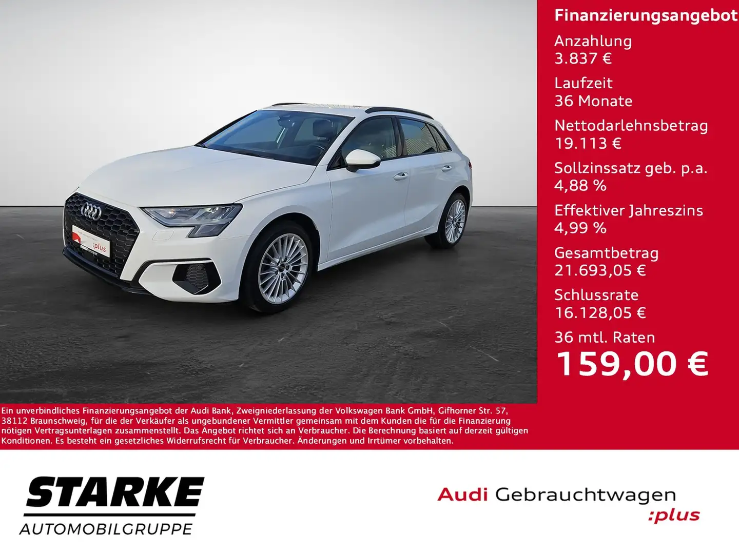 Audi A3 Sportback 30 TFSI advanced NaviPlus SHZ APS Opt... Weiß - 1