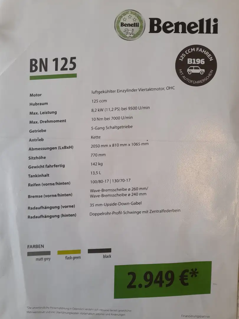 Benelli BN 125 luftgekühlter Einzylinder Viertaktmotor, OHC Negru - 2