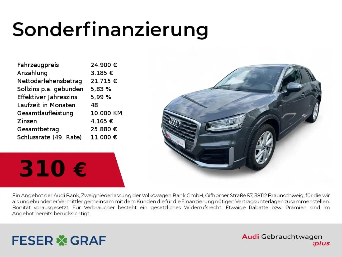 Audi Q2 S Line 35 TFSI S-tronic LED+/Navi/PDC/SHZ Gris - 1