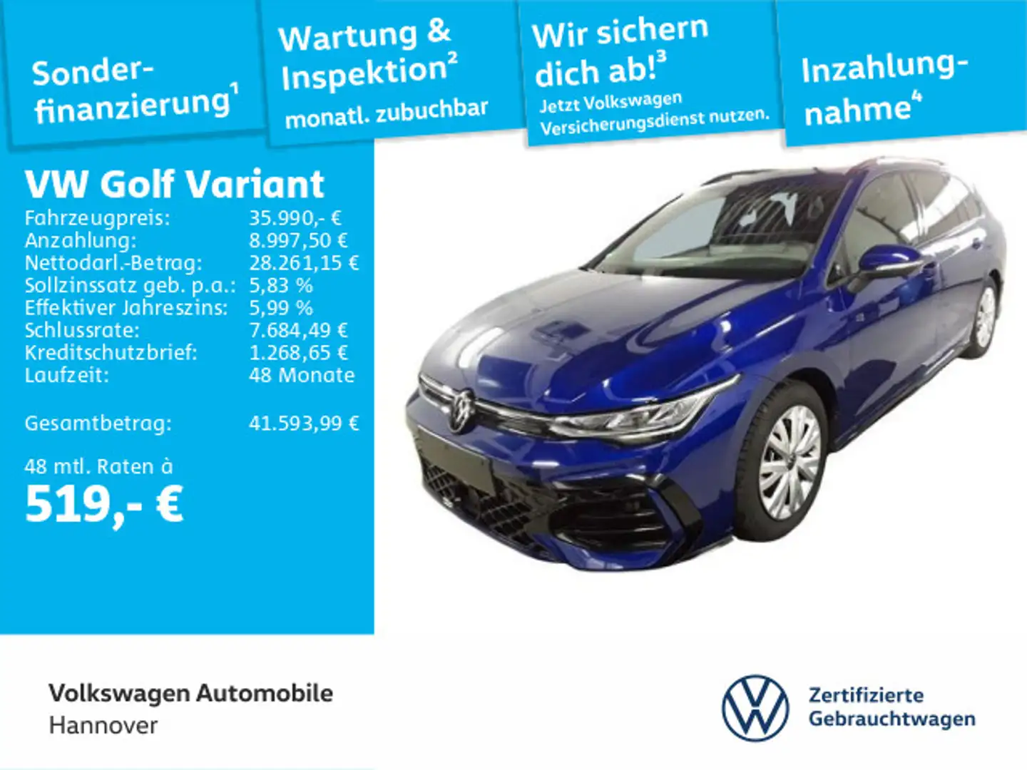 Volkswagen Golf Variant Golf VIII Variant 1.5 eTSI DSG R-Line Navi AHK P Blau - 1