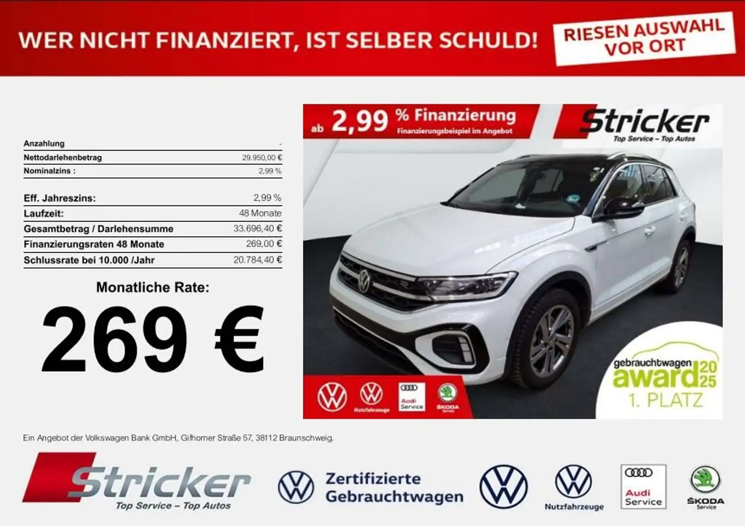 Volkswagen T-Roc R-Line 1.5TSI DSG 269,-ohne Anzahlung Navi AHK Ka Weiß - 2