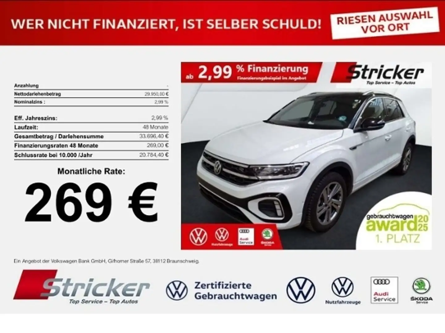 Volkswagen T-Roc R-Line 1.5TSI DSG 269,-ohne Anzahlung Navi AHK Ka Weiß - 1