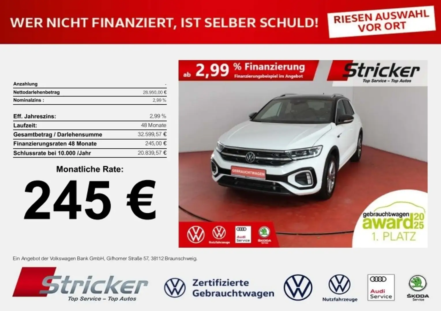 Volkswagen T-Roc R-Line 1.5TSI DSG 245,-ohne Anzahlung Navi AHK Ka Weiß - 1