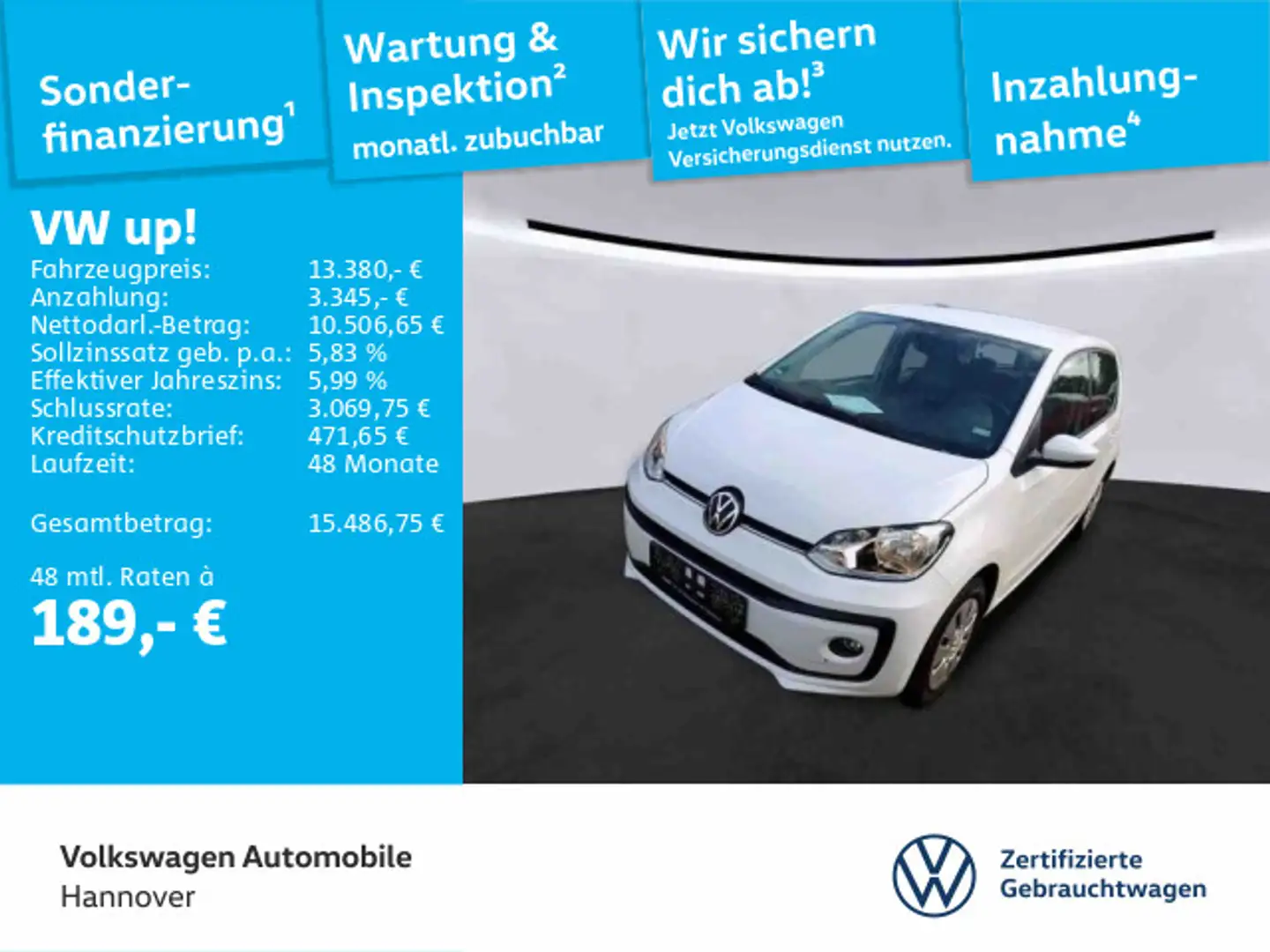 Volkswagen up! 1.0 Kamera SHZ PDC GRA Klima Weiß - 1