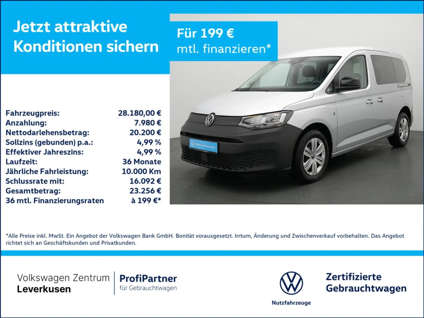 Volkswagen Caddy Kombi KAM SHZ AHK LANE ASSIST PORT NAVI Silber - 1