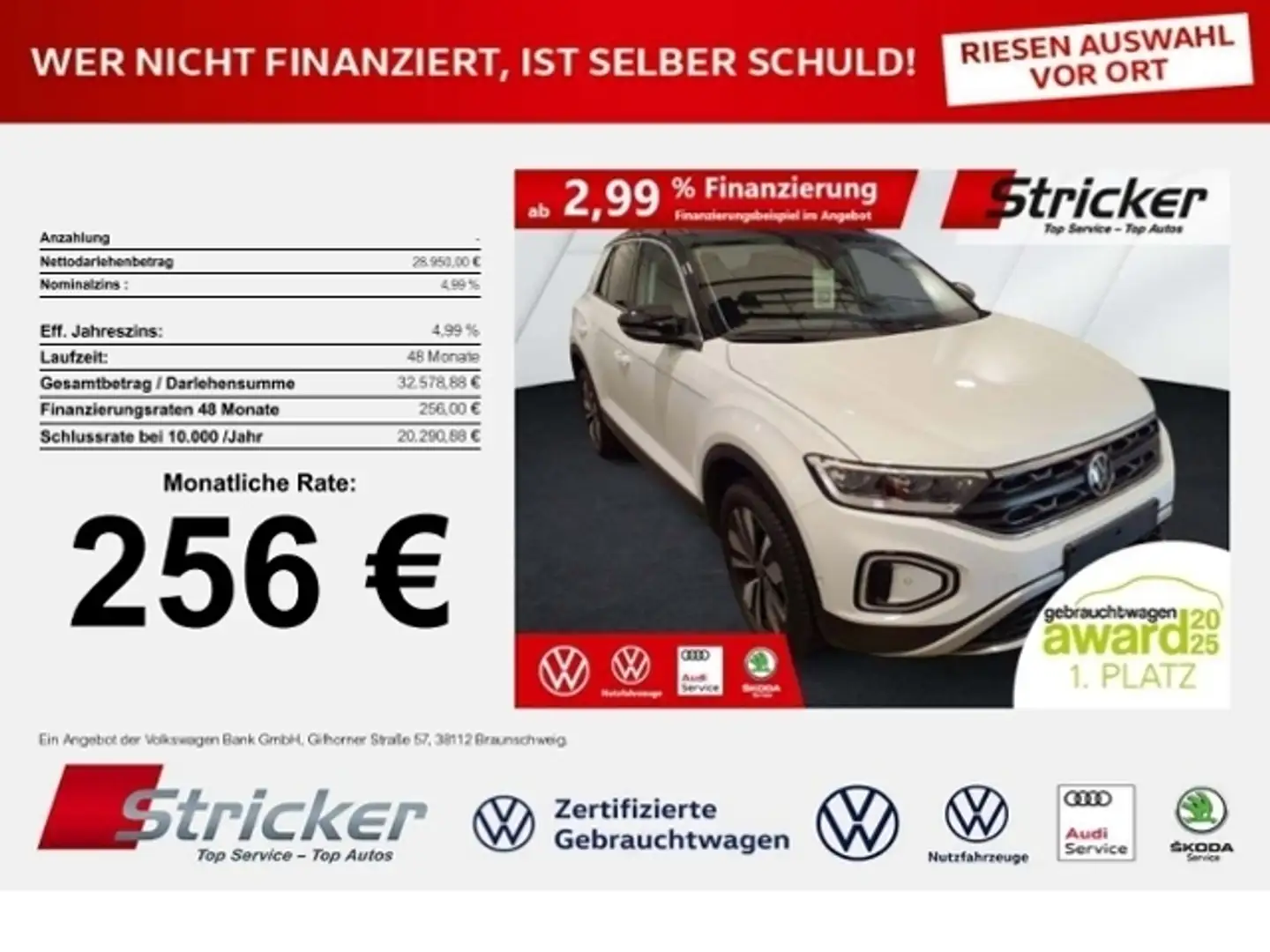 Volkswagen T-Roc Goal 2.0 TDI DSG 256,-ohne Anzahlung Navi AHK Kam Weiß - 1