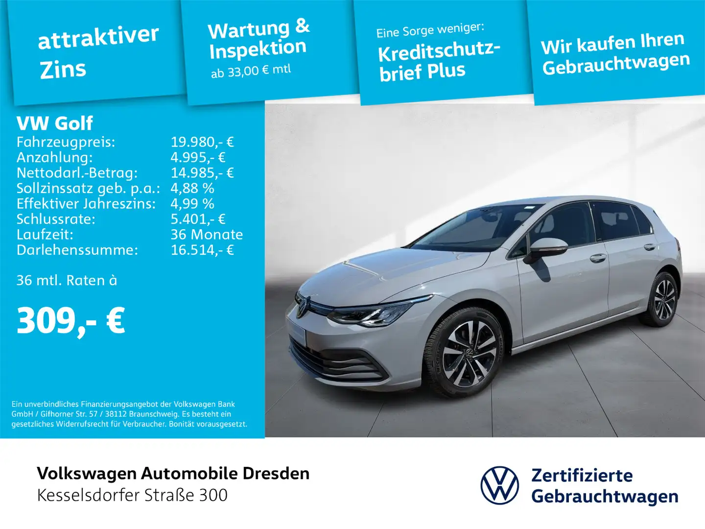 Volkswagen Golf VIII 2.0 TDI DSG United ACC AHZV LED Navi Gris - 1
