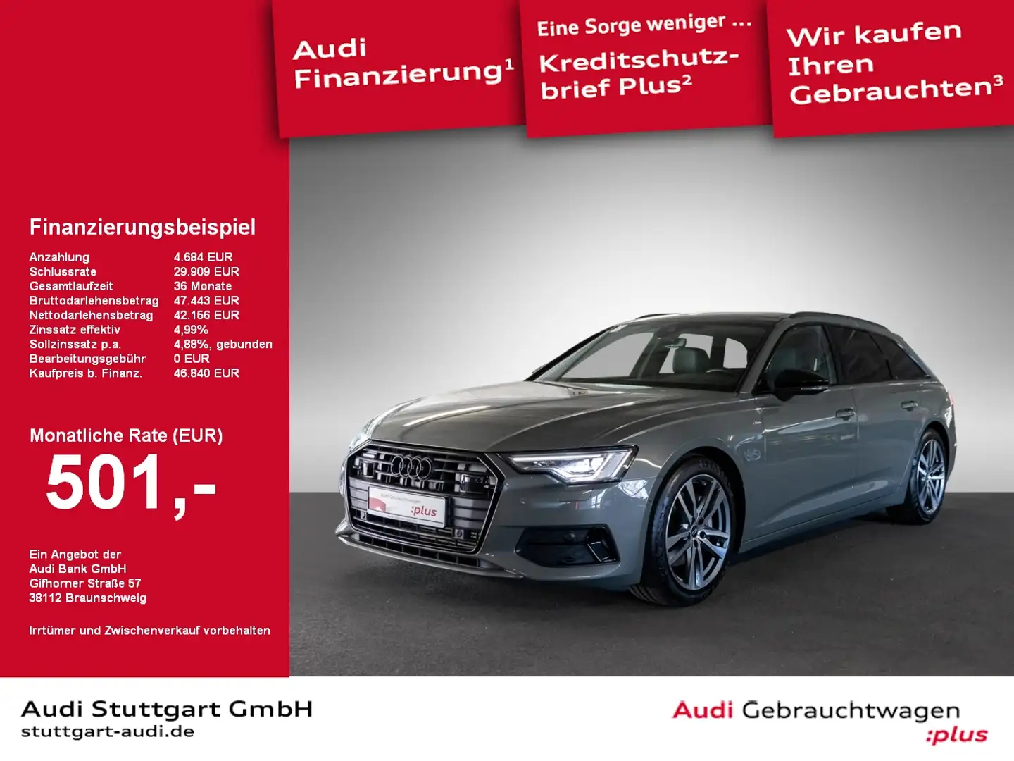 Audi A6 Avant 45 TFSI qu S line Matrix Pano virtCo B&O Grijs - 1