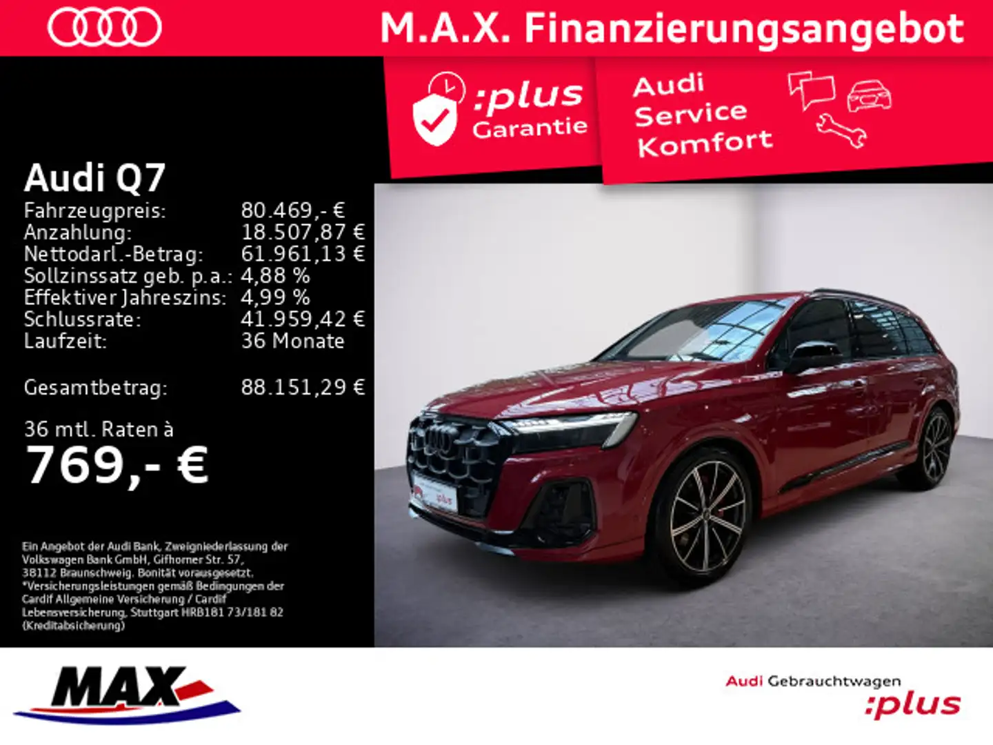 Audi Q7 50 TDI quattro S-LINE MATRIX LED+PANO+KAM+AHK Rot - 1
