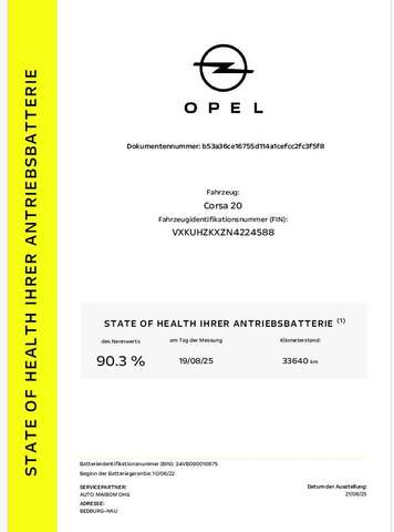 Opel Corsa e Edition mit Batterie Zertifikat