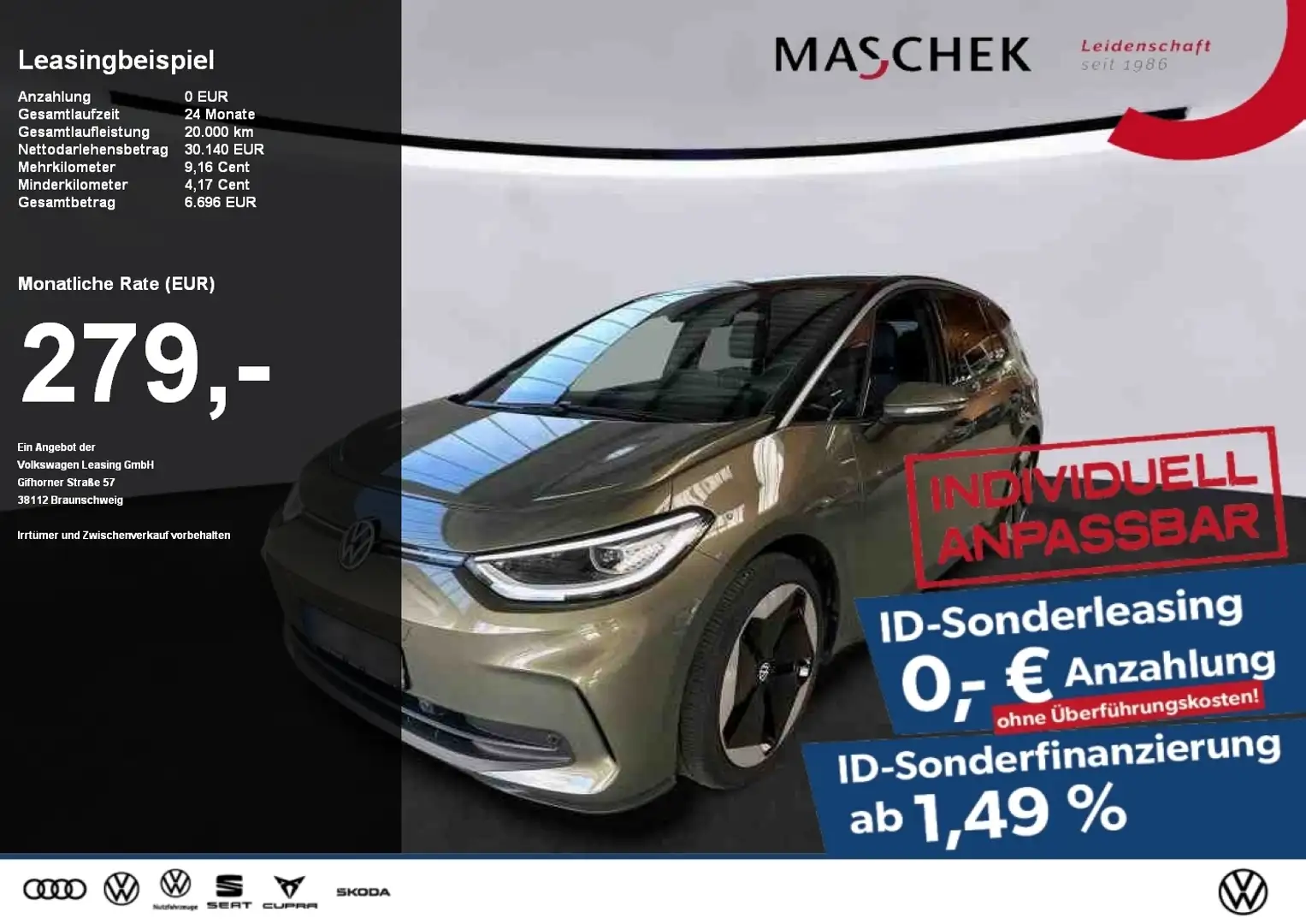 Volkswagen ID.3 Pro S Area View Sonderleasing Massage Matrix Schwarz - 1