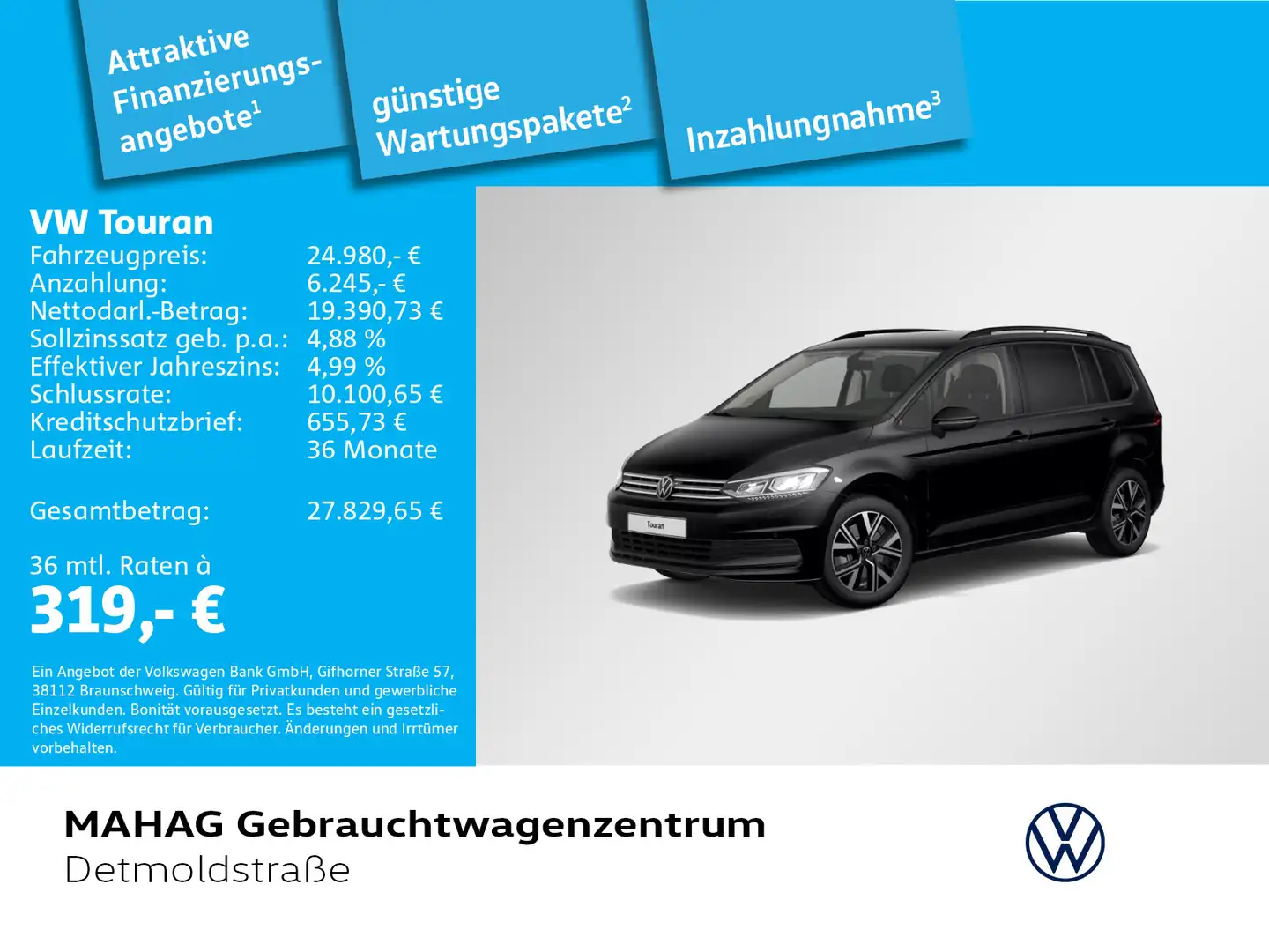 Volkswagen Touran 1.5 TSI Comfortline Navi LED Alu17Alexand Schwarz - 1