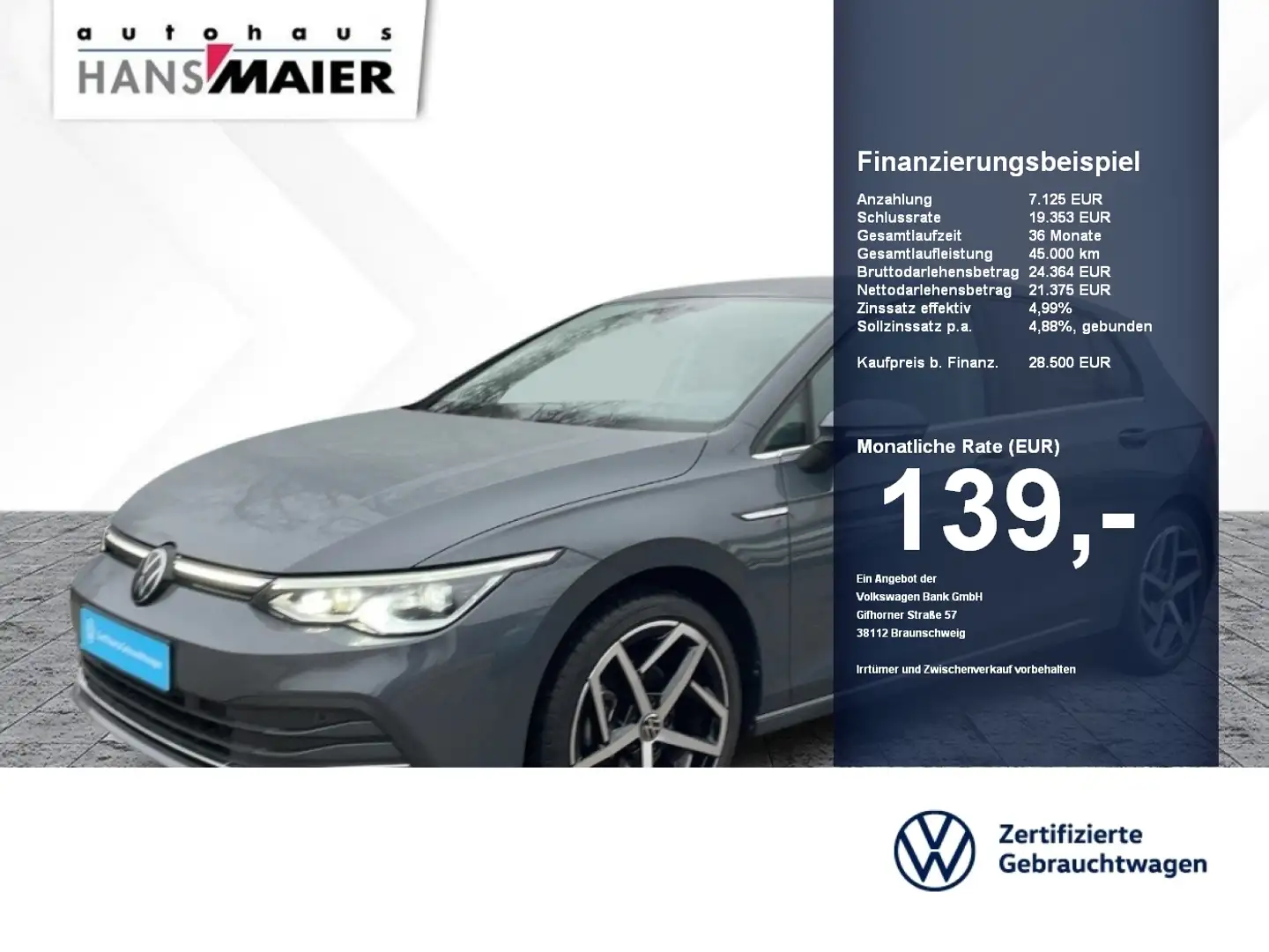Volkswagen Golf Style eTSI DSG AHK MatrixLED RearView ACC Grau - 1