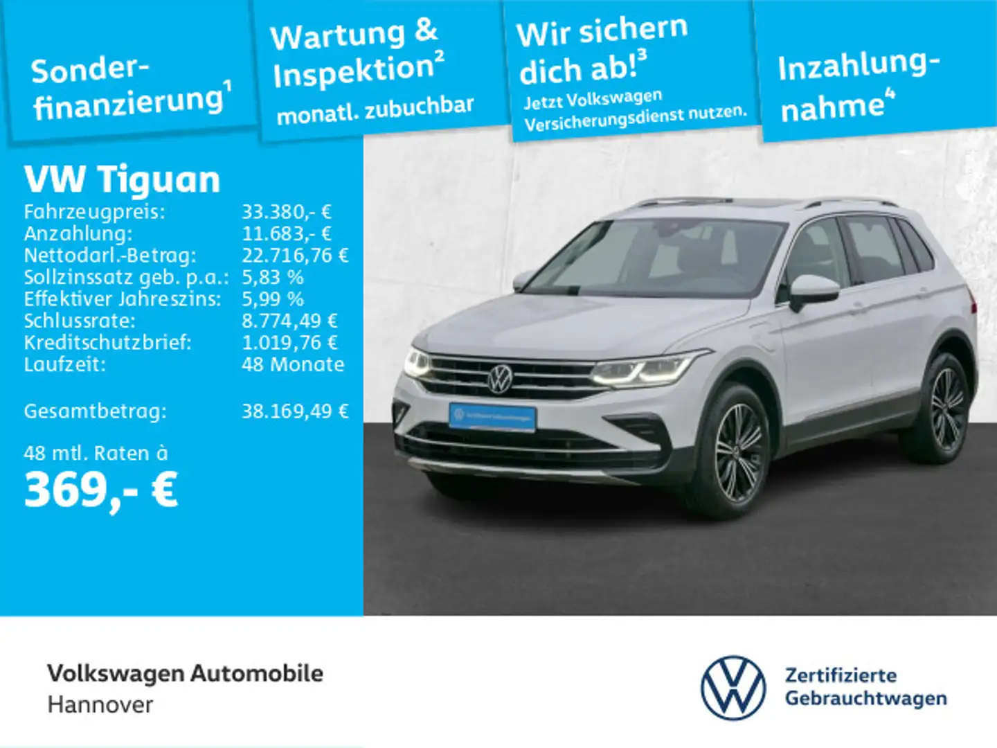 Volkswagen Tiguan 1.4 TSI DSG eHybrid Elegance AHK LED Navi Weiß - 1