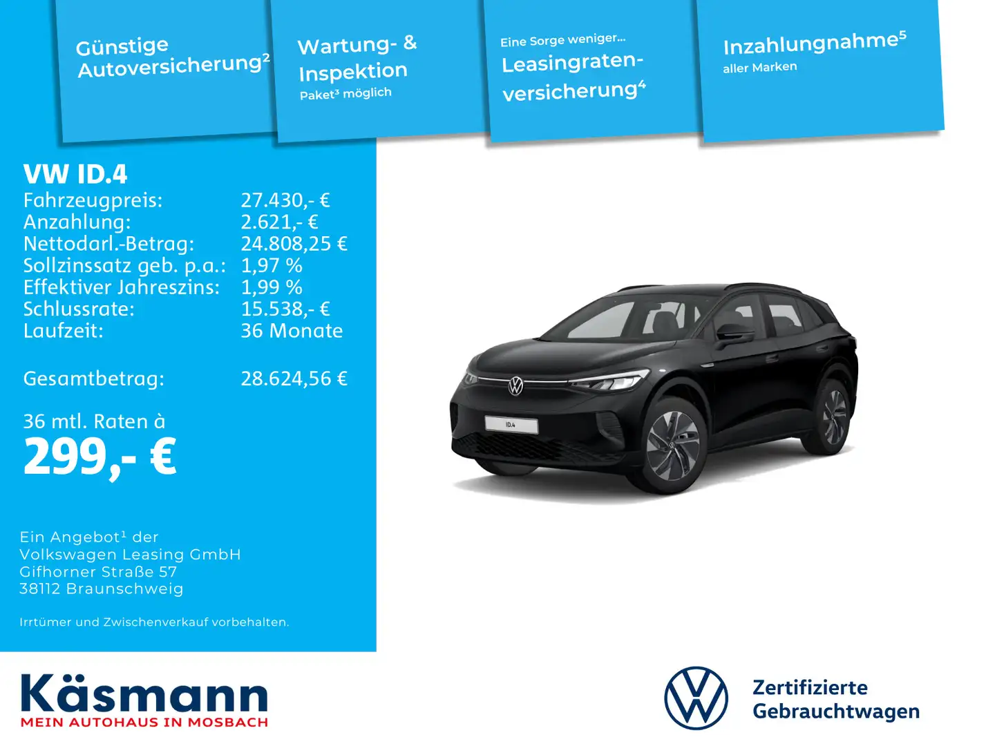 Volkswagen ID.4 Pro Performance 77kWh AHK 360 ACC EASYOPEN Noir - 2
