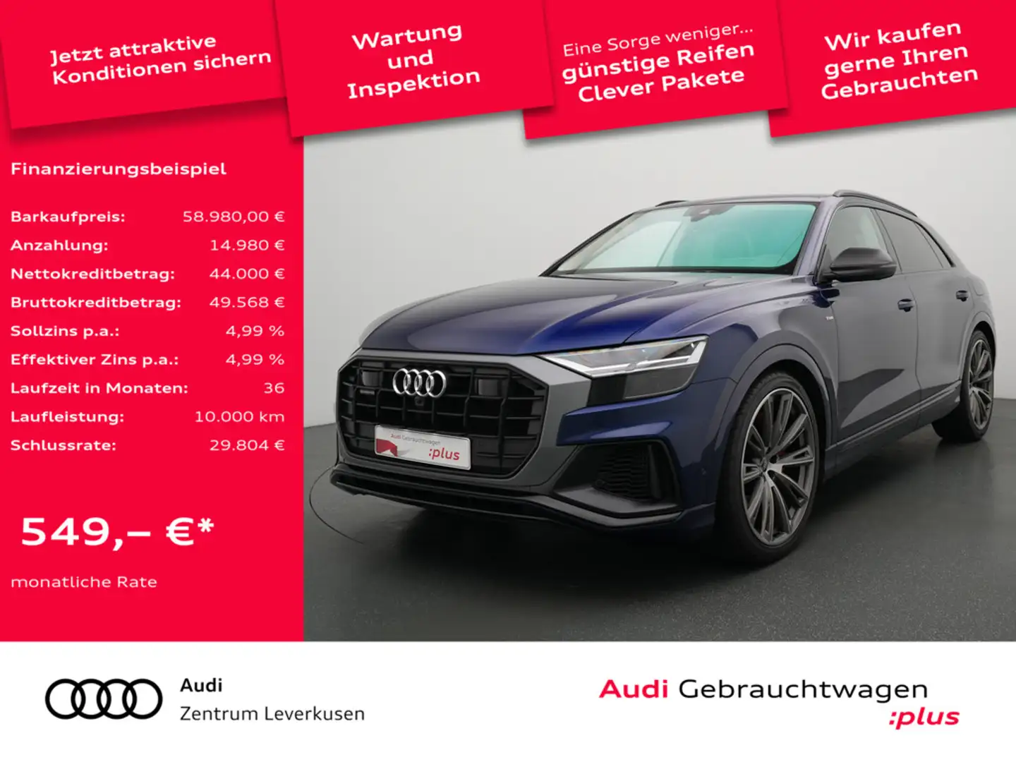 Audi Q8 55 e quattro S line ACC AHK NAVI B&O LEDER Blau - 1