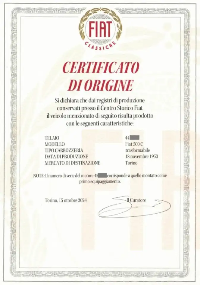 Fiat 500C TOPOLINO*CRS*CERTIFICATO D'ORIGINE*TARGA TORINO, foto 2