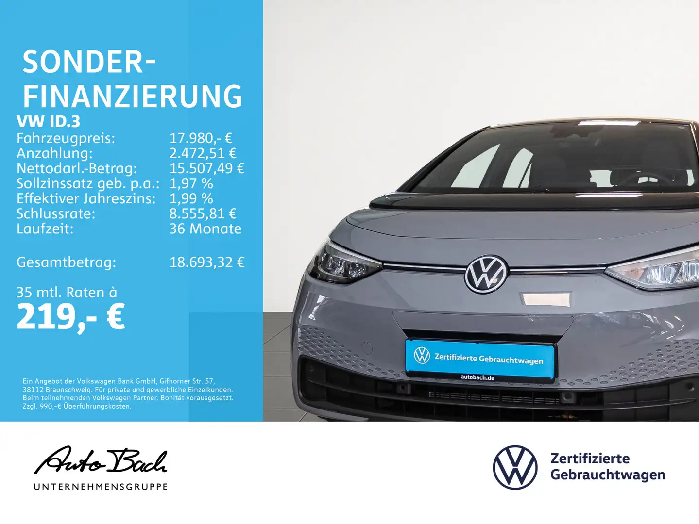 Volkswagen ID.3 Pure Performance Navi LED CarPlay EPH DAB Grau - 2