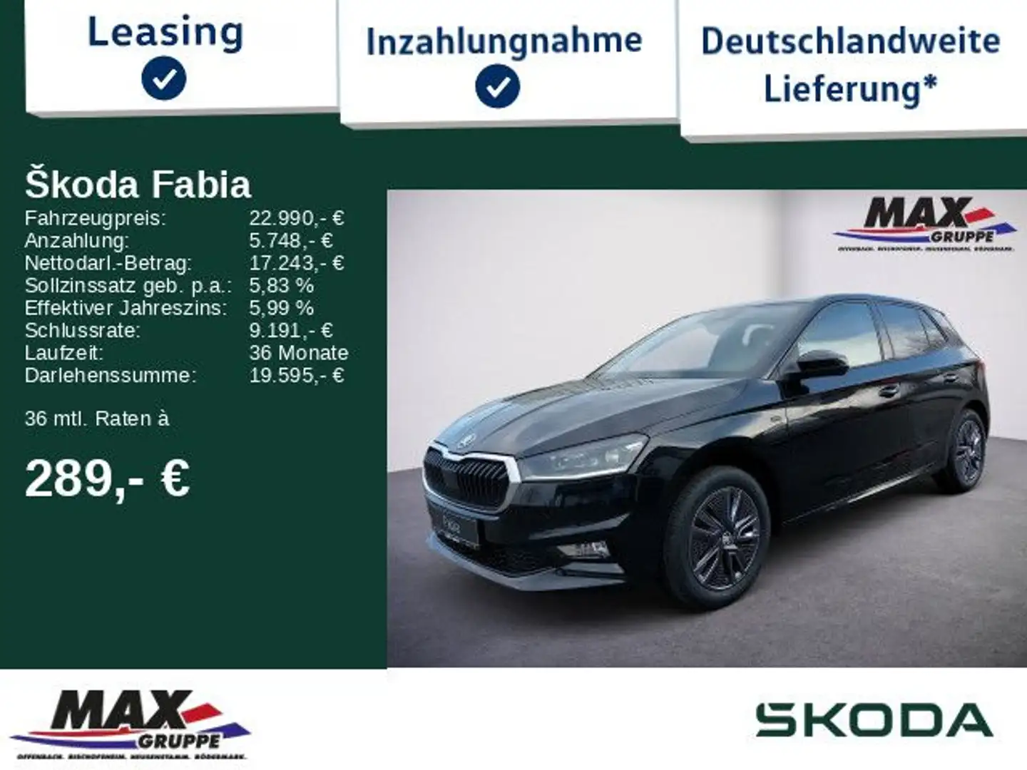 Skoda Fabia 1.0MPI Sondermodell Tour NAVI*LED*LANE*DAB Schwarz - 1