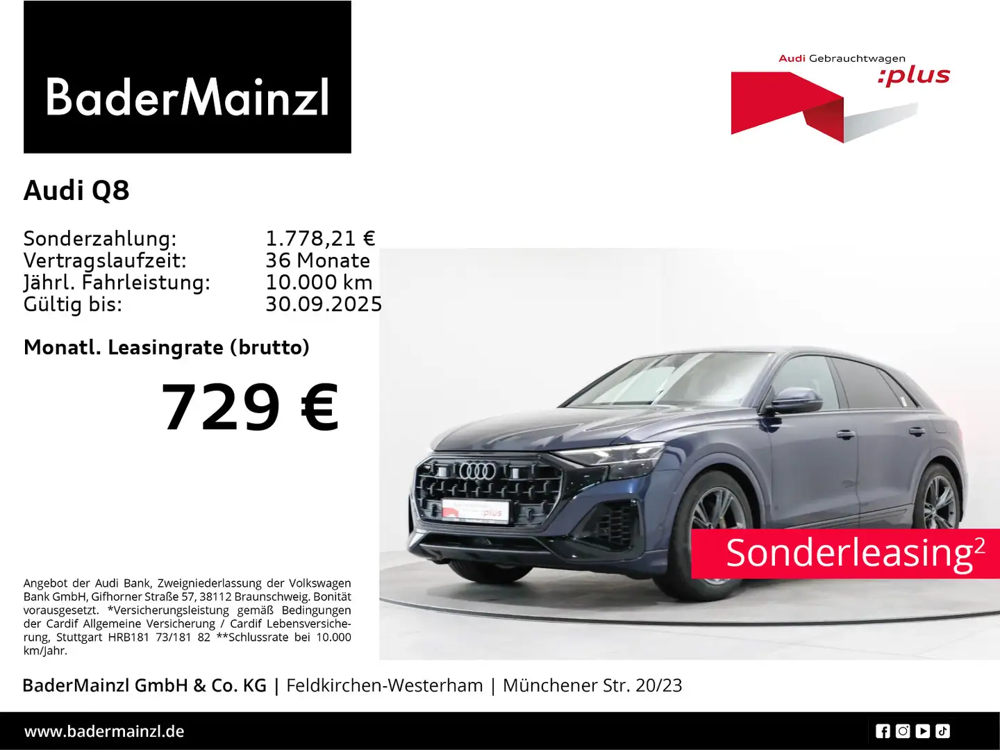 Audi Q8 55 TFSIe quattro AHK Matrix HUD 360° Luft ACC Blau - 1