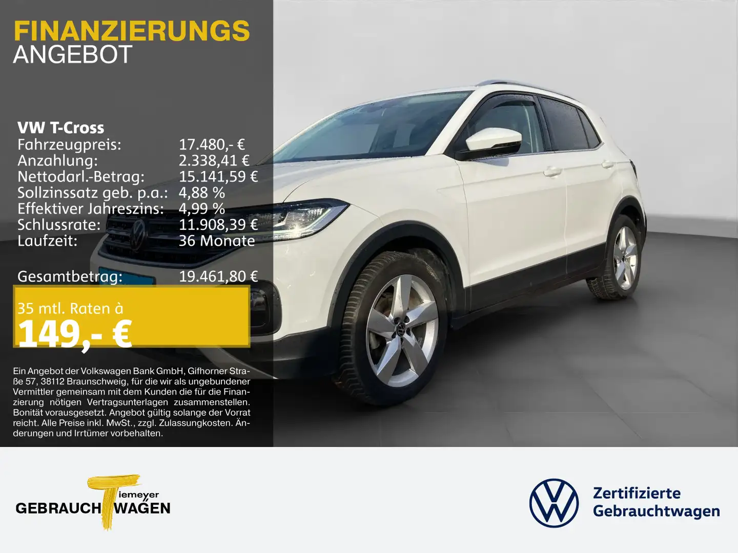 Volkswagen T-Cross 1.0 TSI STYLE AHK NAVI KAMERA APP-CON Weiß - 1