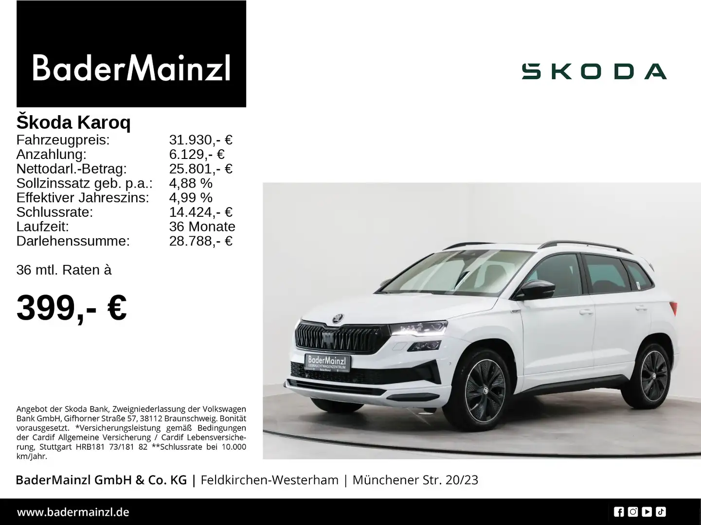 Skoda Karoq 1.5 TSI DSG Sportline AHK Pano Navi Matrix Weiß - 1