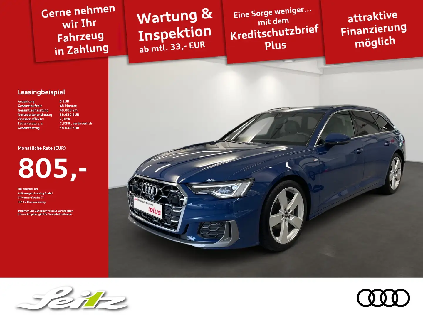 Audi A6 Avant 40 TDI quattro S line *AHK*LED*PDC*NAVI* Blau - 1